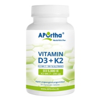 APOrtha Vitamin D3 5000 IE + Natto Vitamin K2 MK-7 200 µg - 365 vegetarische Tabletten Familiengröße
