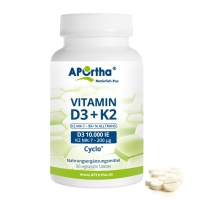 Vitamin D3 10.000 IE + Natto Vitamin K2 MK-7 200 µg - 365 vegetarische Tabletten | Familienpackung MHD 6/2026
