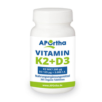Nordhit / Aportha Vitamin K2 200 µg + D3 5.000 i.E - 365 Tabletten (MHD 2/2025) Familiengröße